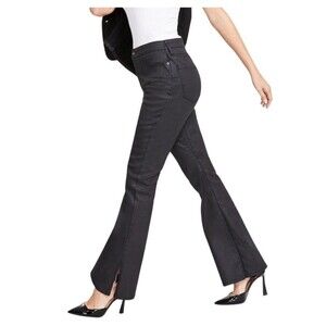 INC Womens 10 Black Coated Denim High Rise Flare Leg Jeans NWT CE75